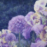soft pastel painting of an iris garden by Lorraine Roberts