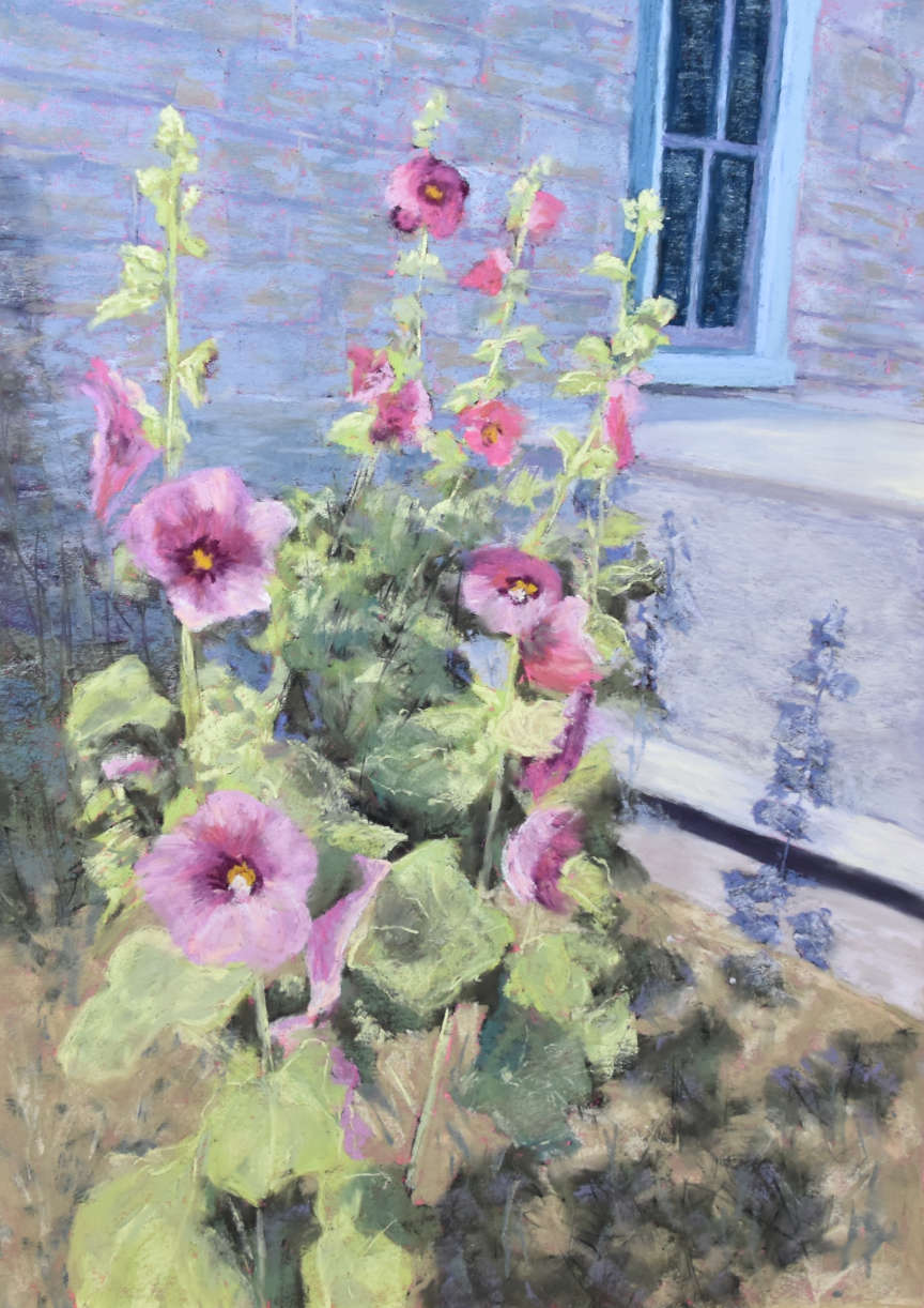 Hollyhock floral painting by Lorraine Roberts
